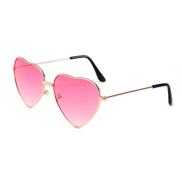 TEMP OUT OF STOCK Heart Shaped UV400 Blue & Pink Sunglasses Gold Metal Rim - Picture 11 of 14